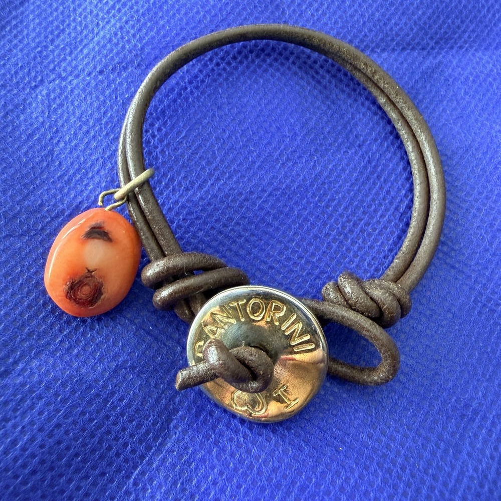 Santorini Leather Charm Bracelet 7.5" Brown I Heart Travel Vacation Boho Greece